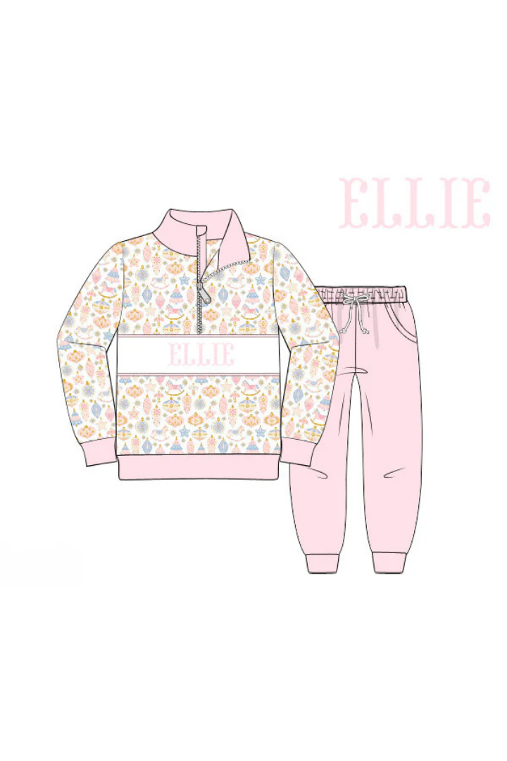 Pre-Order Hand Smocked Custom Name Holly Day Jogger Set
