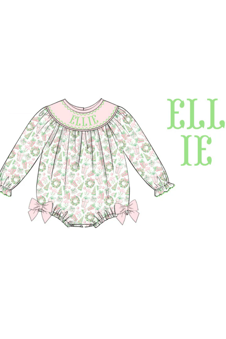 Pre-Order Hand Smocked Custom Name Pastel Christmas Bubble