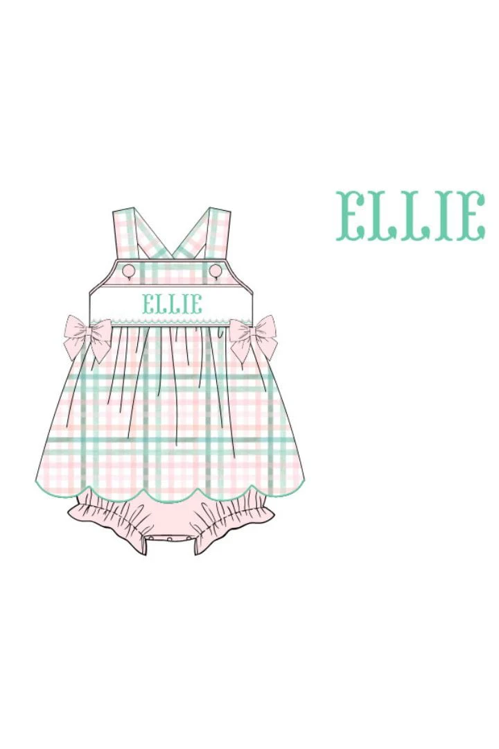 Pre-Order Hand Smocked Custom Name Pretty in Pastel Skirted Bubble
