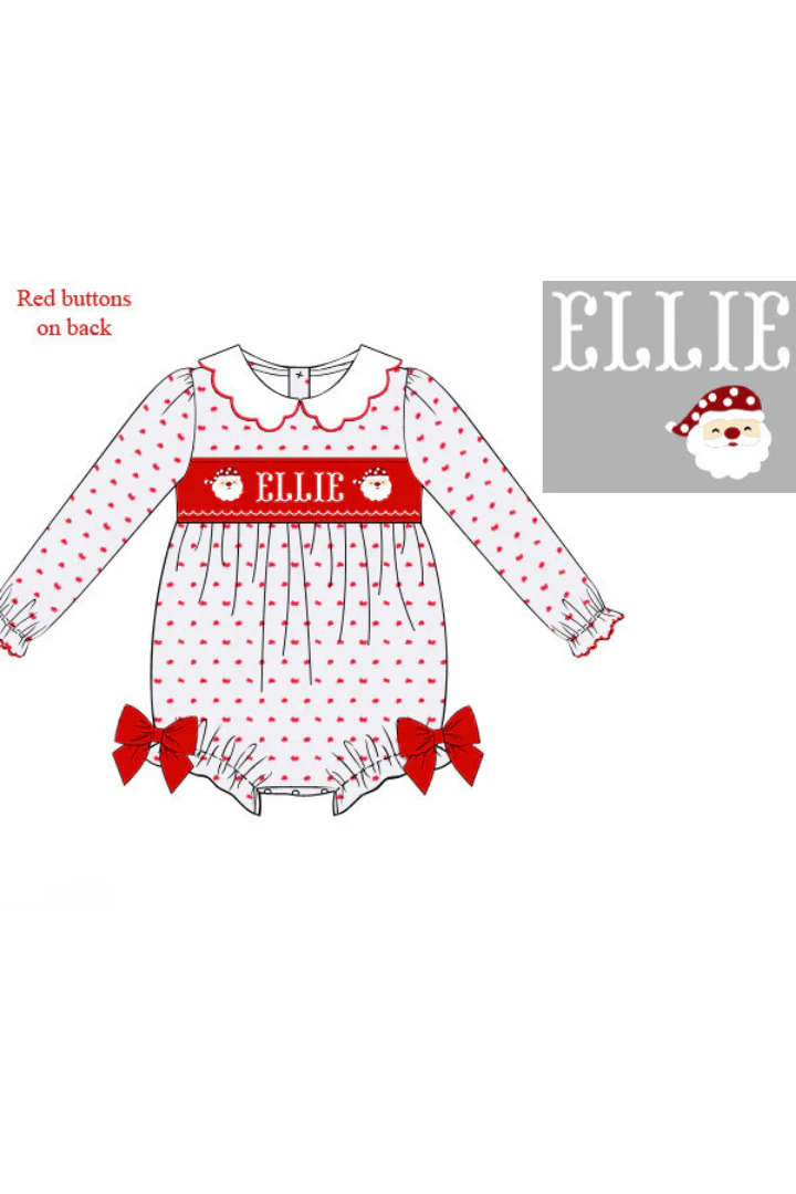 Pre-Order Hand Smocked Custom Name Santa Swiss Bubble