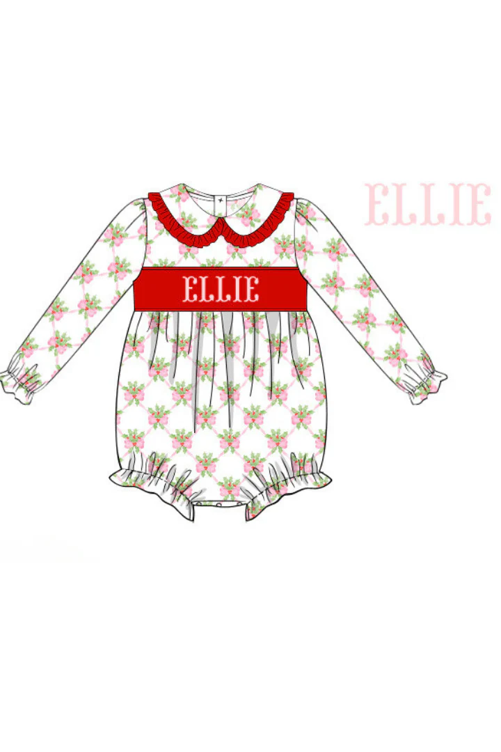 Pre-Order Hand Smocked Custom Name Sweet Holly Bubble