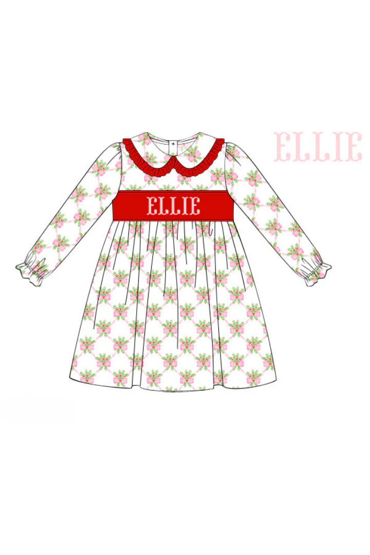 Pre-Order Hand Smocked Custom Name Sweet Holly Dress
