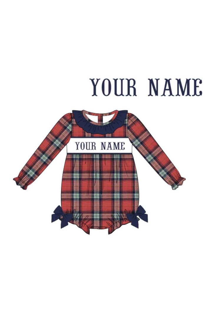 Pre-Order Hand Smocked Custom Name Tartan Plaid Bubble