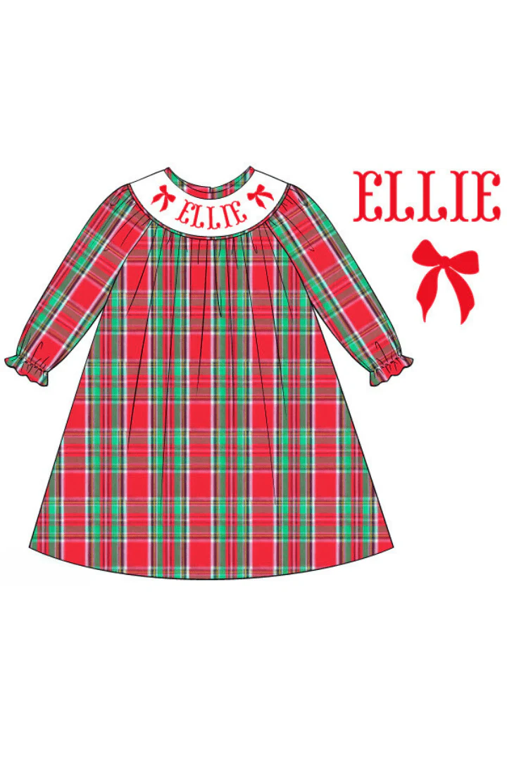 Pre-Order Hand Smocked Custom Name Traditional Christmas Dress