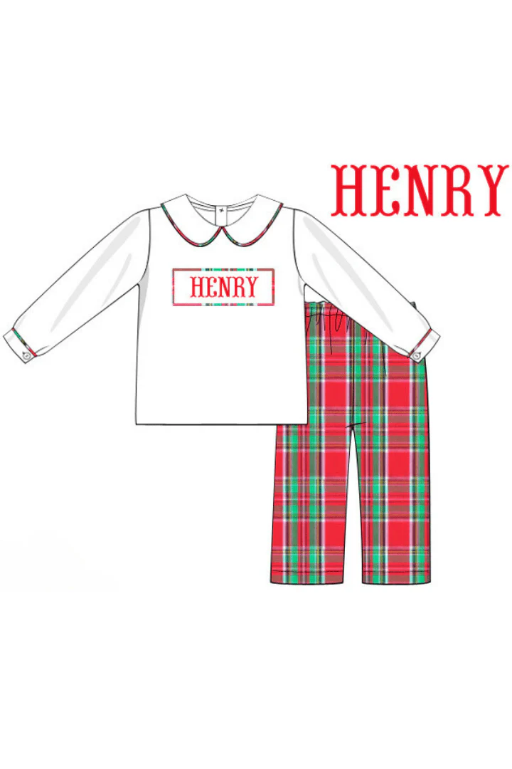 Pre-Order Hand Smocked Custom Name Traditional Christmas Pant Set