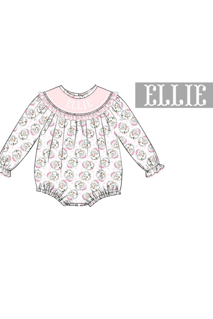 Pre-Order Hand Smocked Custom Name Vintage Santa Bubble
