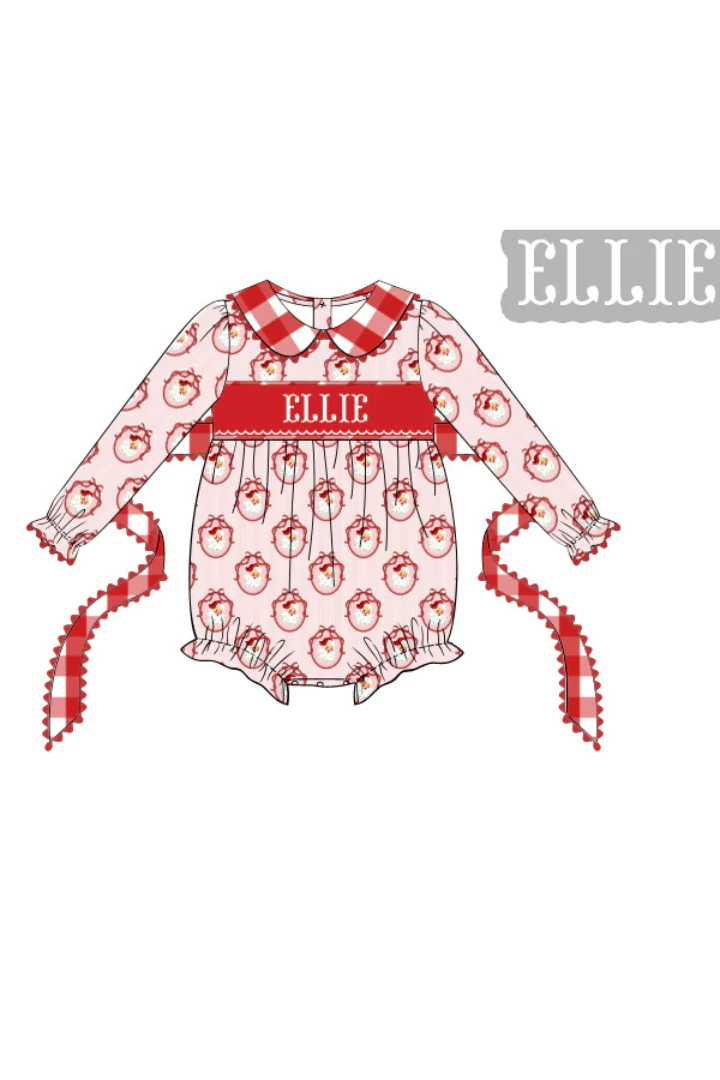 Pre-Order Hand Smocked Custom Name Vintage Santa Gingham Bubble