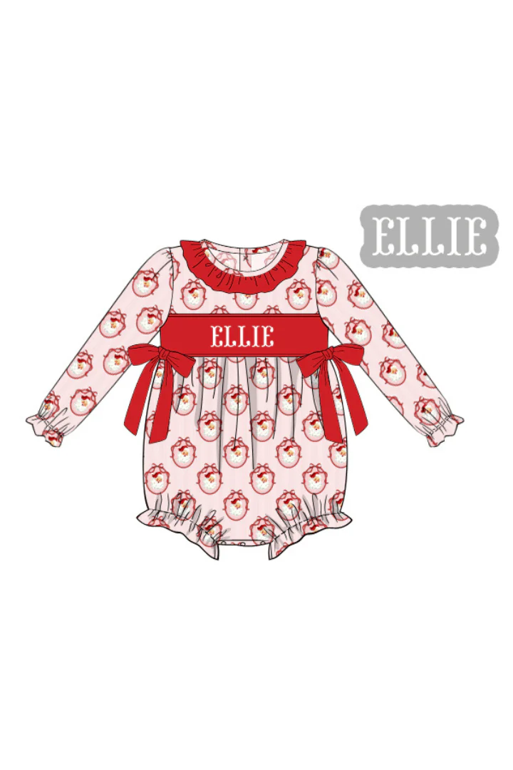 Pre-Order Hand Smocked Custom Name Vintage Santa Ruffle Bubble