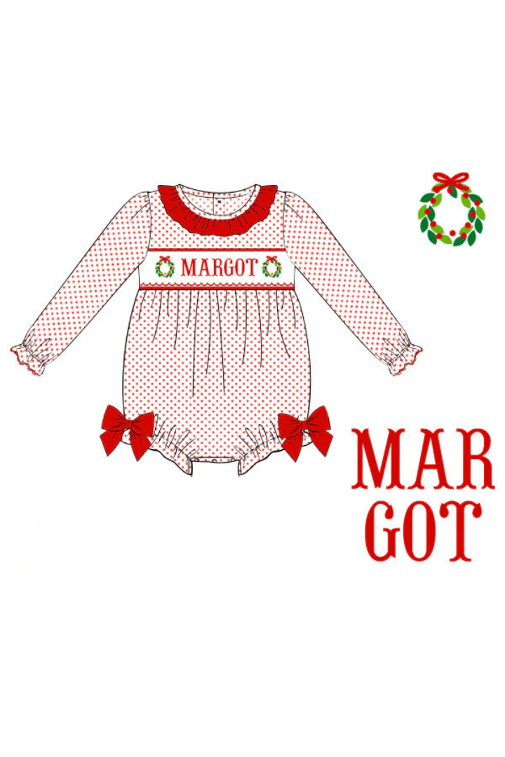 Pre-Order Hand Smocked Custom Name Wreath Knit Bubble