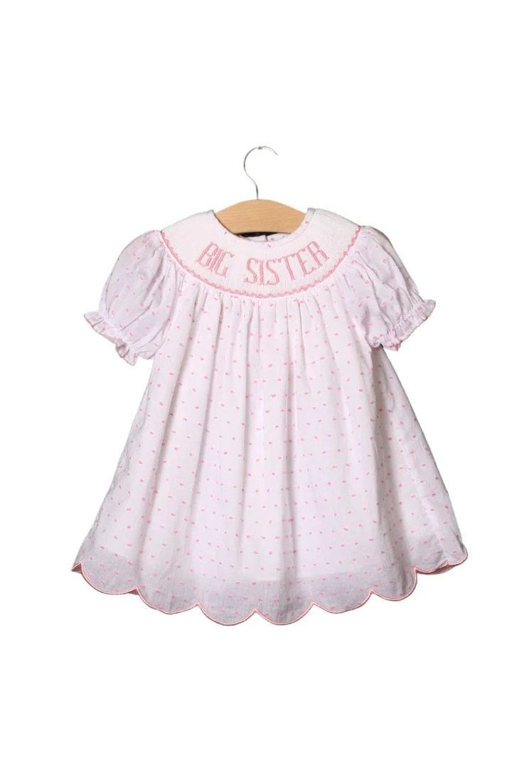 Smocked PINK Swiss Dot Big Sister Dress