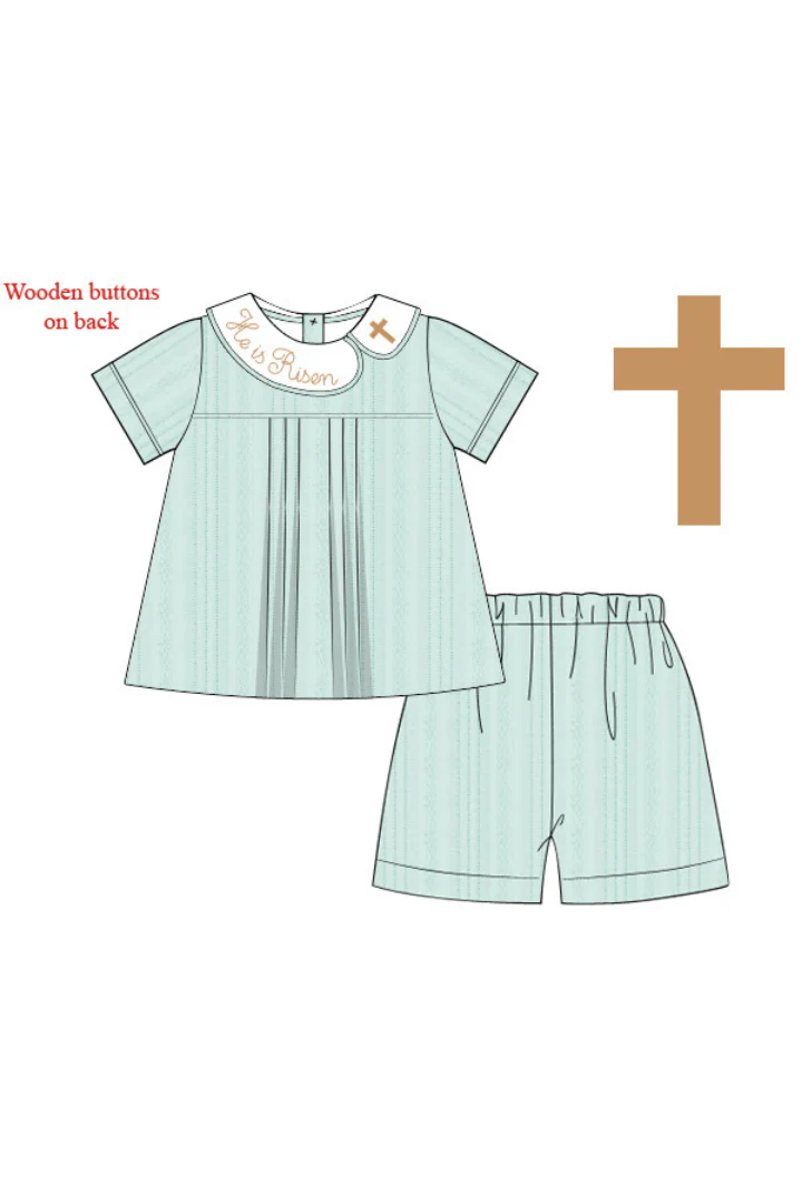 He Is Risen Blue Linen Short Set - Image 2