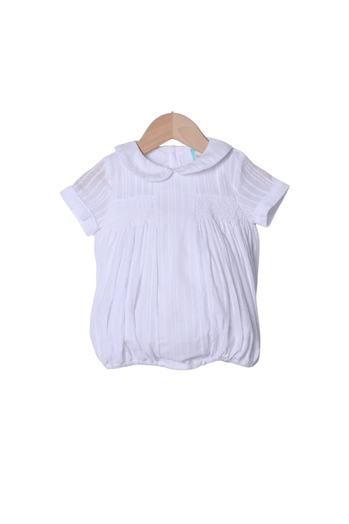 Heirloom White Linen Smocked Bubble