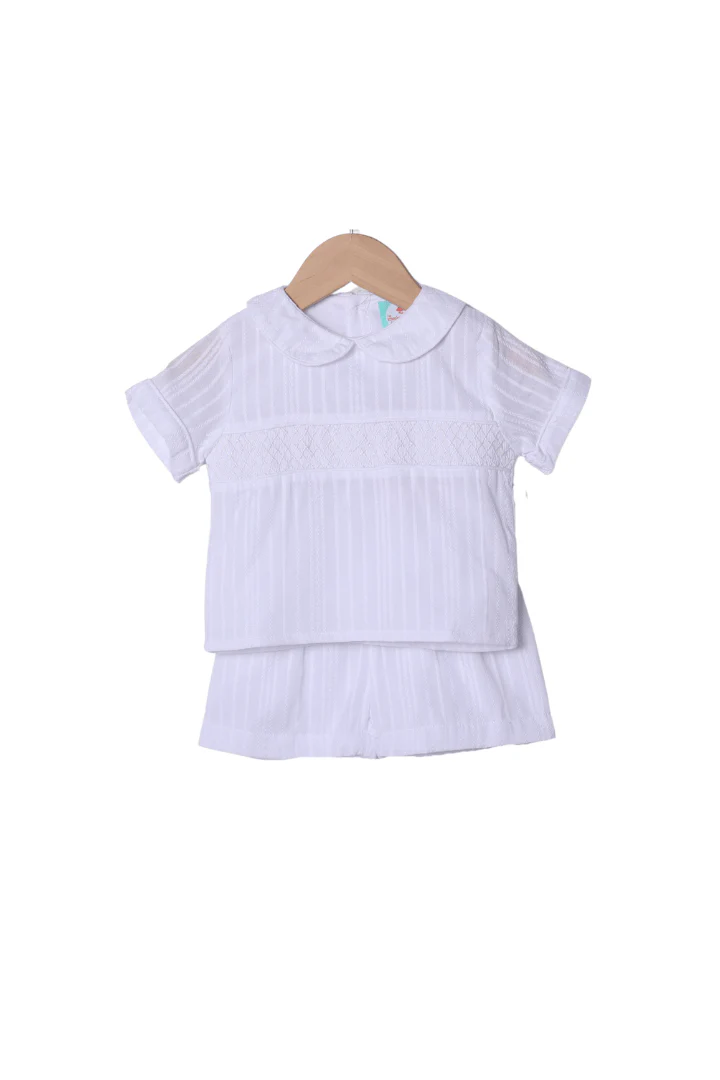 Heirloom White Linen Smocked Short Set