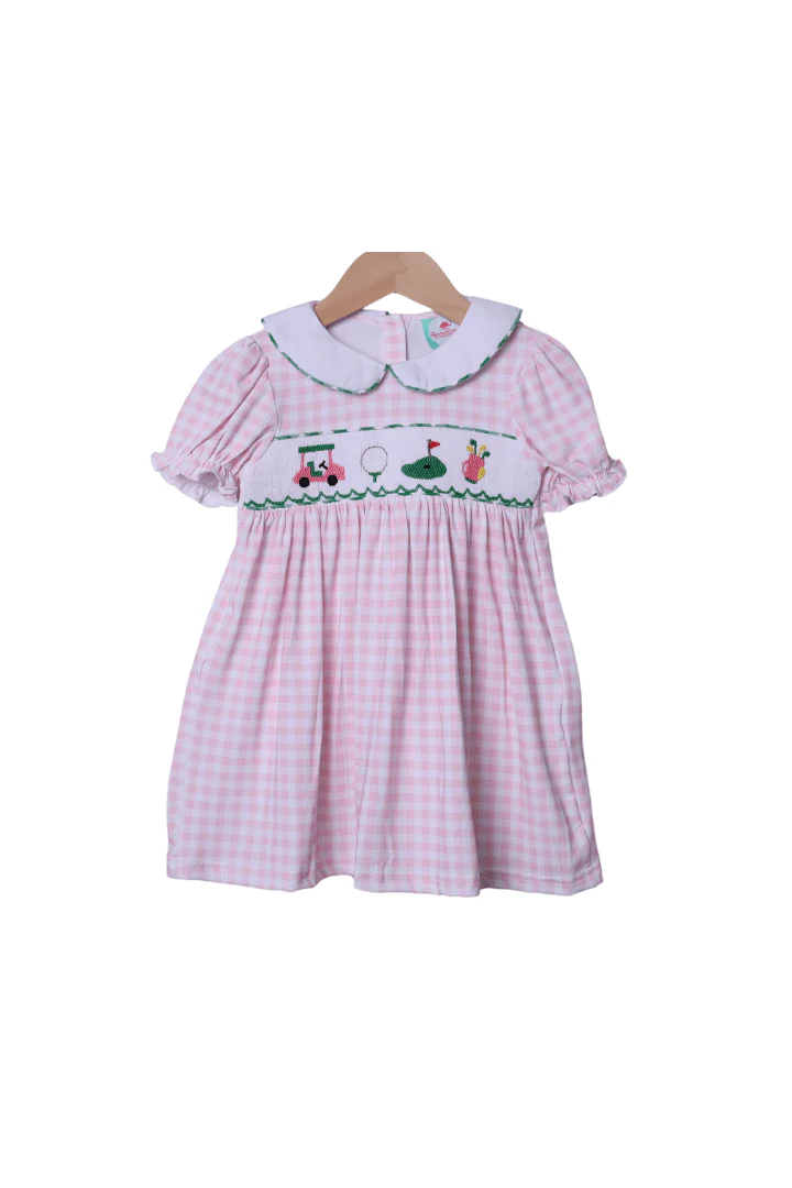 Smocked Hole in One Pink Gingham Dress