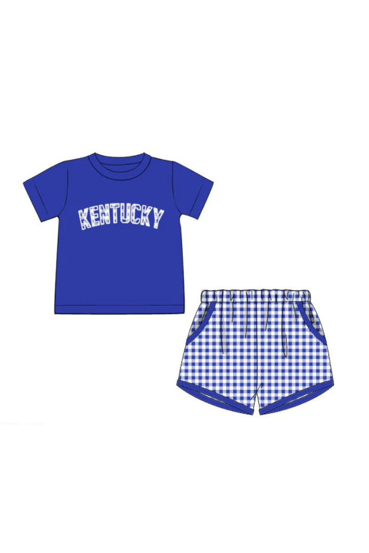 Kentucky Blue Gingham Knit Short Set - Image 3