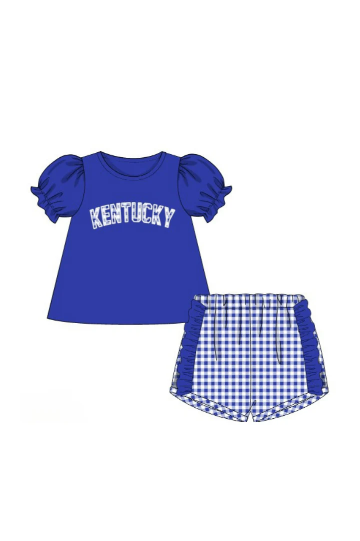 Kentucky Blue Gingham Knit Ruffle Short Set - Image 3