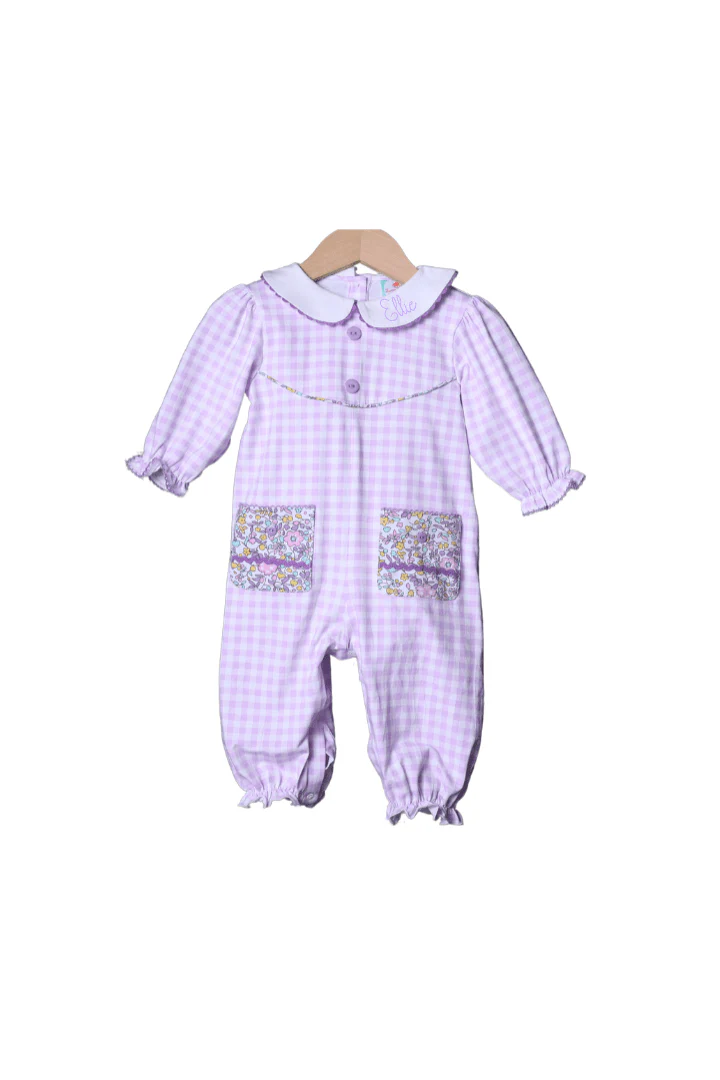 Lavender Gingham Floral Knit Romper