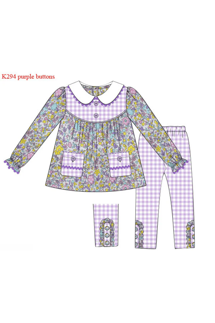 Lavender Floral Gingham Knit Swing Top Set - Image 2