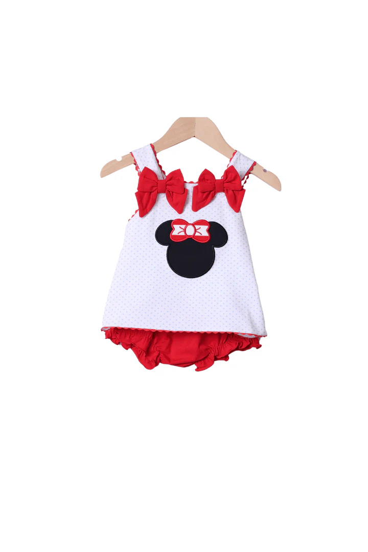 Red Mouse Applique Bow Bloomer Set - Image 2
