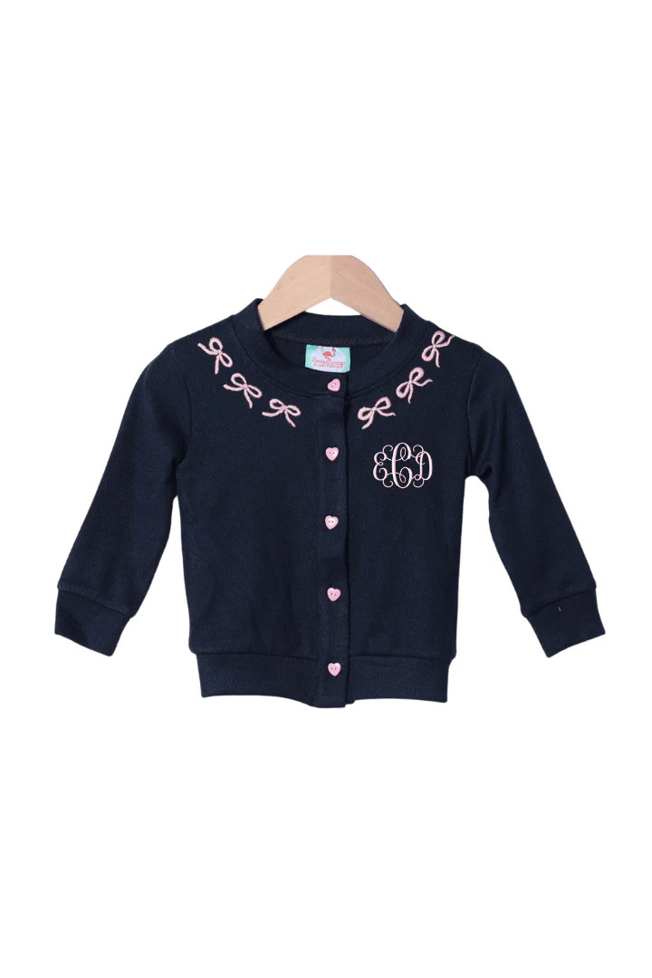 Navy and Pink Bow Cardigan