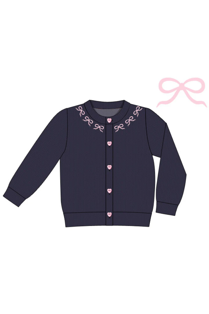 Navy and Pink Bow Cardigan - Image 2