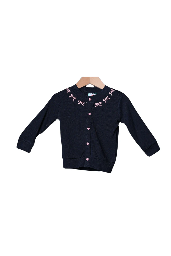 Navy and Pink Bow Cardigan - Image 3
