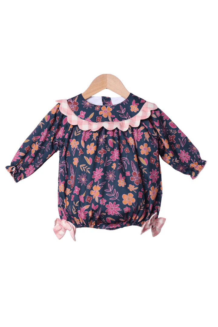 Navy Fall Floral Scalloped Bubble