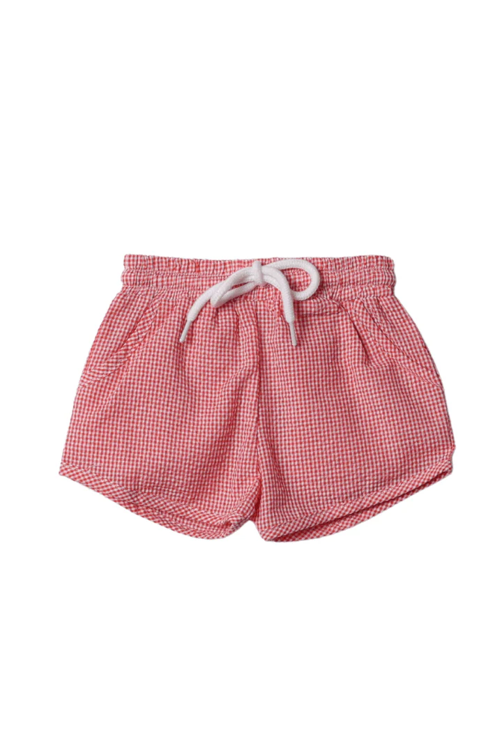 Hand Embroidered Pumpkin Orange Seersucker Gingham Short Set - Image 3