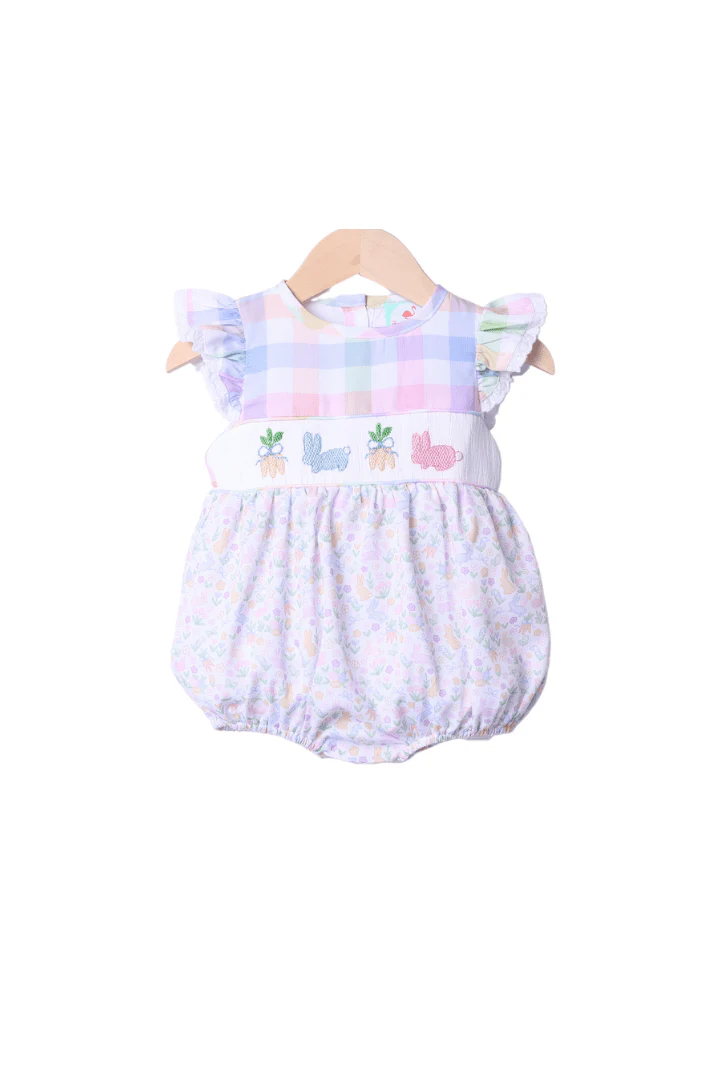 Smocked Bunny Pastel Gingham Bubble