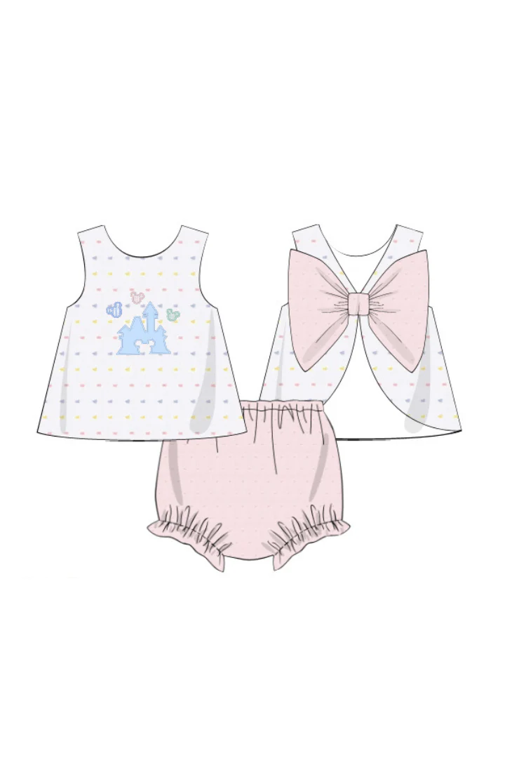 Pastel Swiss Dot Applique Magical Castle Bloomer Set - Image 3