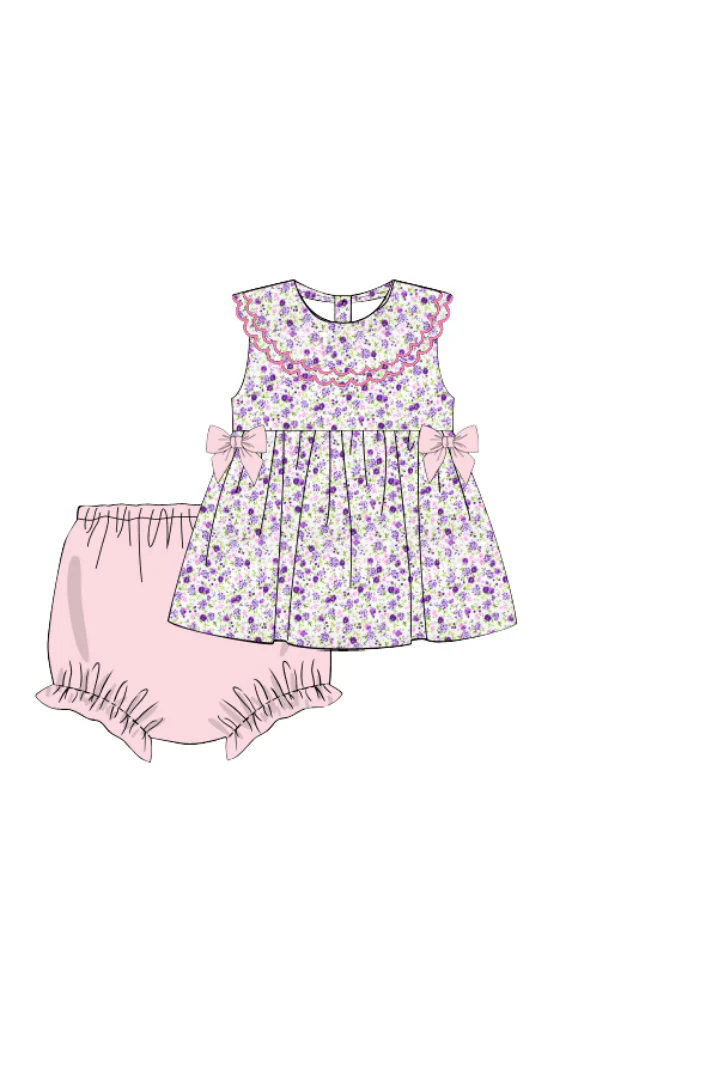Pink and Lavender Floral Ruffle Bloomer Set - Image 2