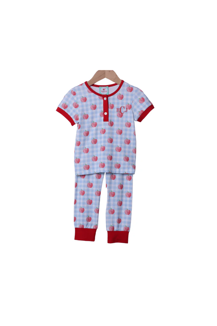 Blue Gingham Apple Knit Pajamas