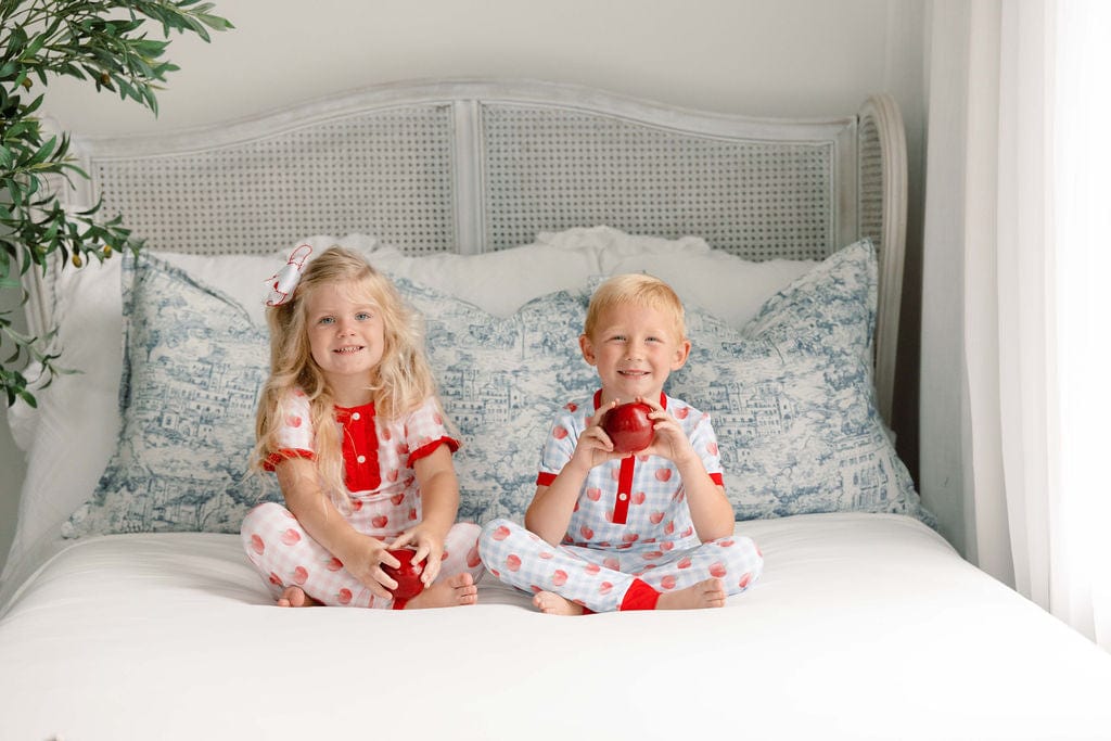 Blue Gingham Apple Knit Pajamas - Image 3