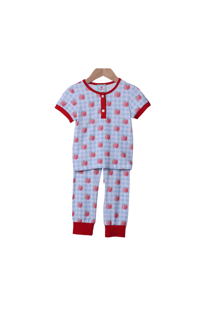 Blue Gingham Apple Knit Pajamas - Image 4