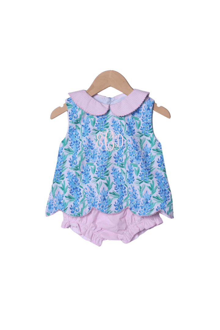 Pink Gingham Bluebonnet Scalloped Sun Bloomer Set