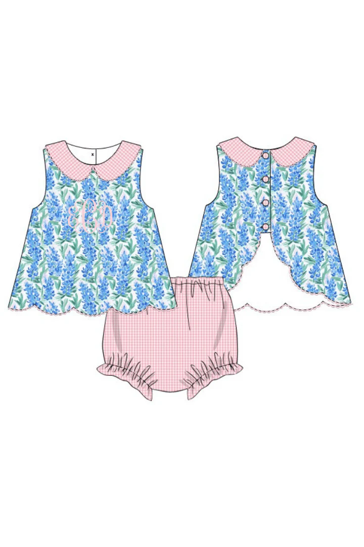Pink Gingham Bluebonnet Scalloped Sun Bloomer Set - Image 2