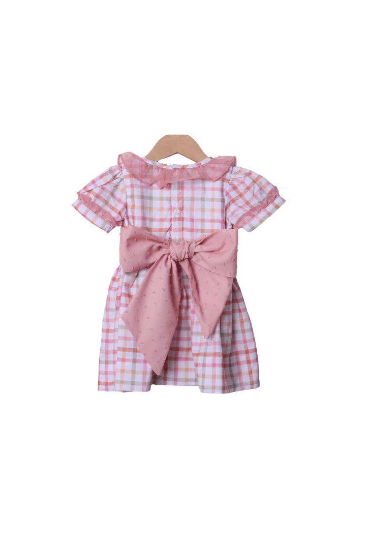 Hand Embroidered Plaid Pumpkin Bow Dress - Image 2