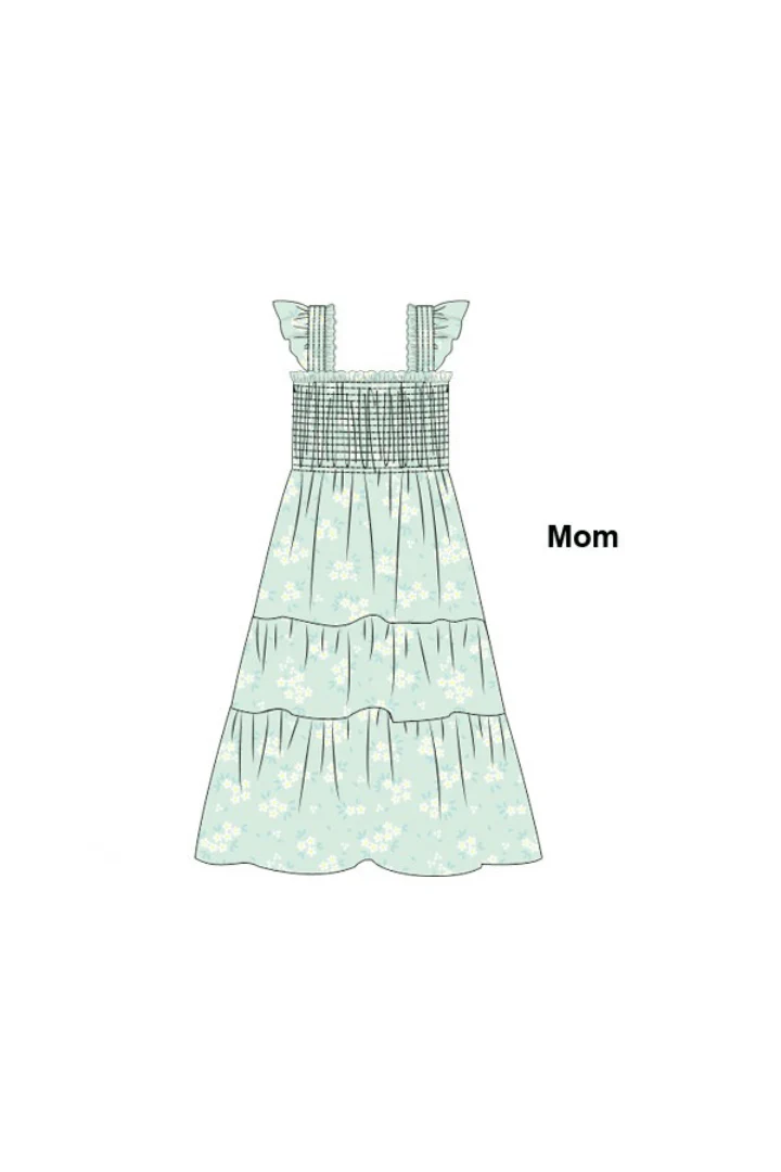 Smocked Blue and Green Floral Mom Dress - Image 2