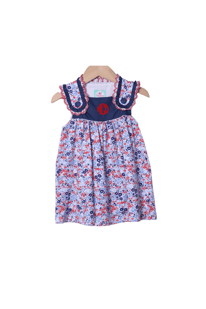 Red, White and Blue Floral Lace Dress