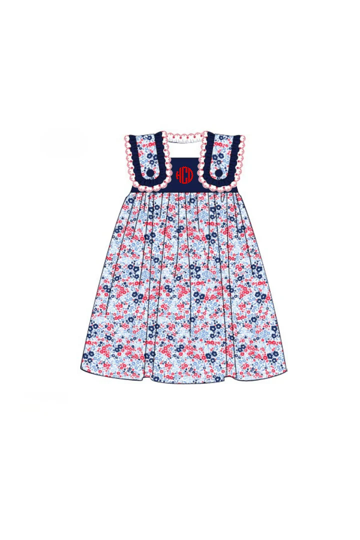 Red, White and Blue Floral Lace Dress - Image 2