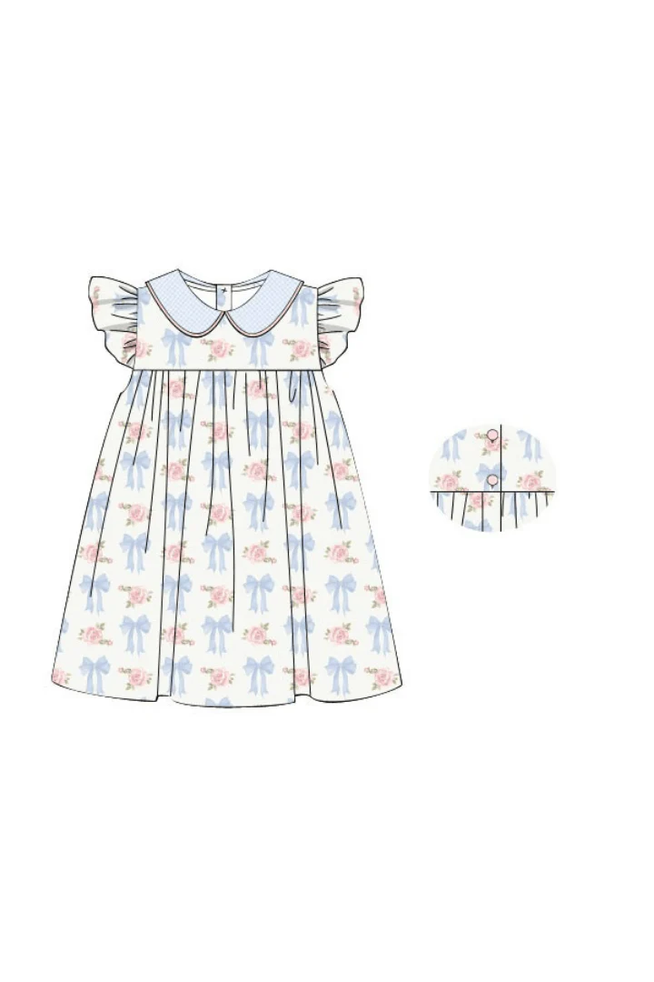 Roses and Bows Flutter Sleeve Dress - Image 2