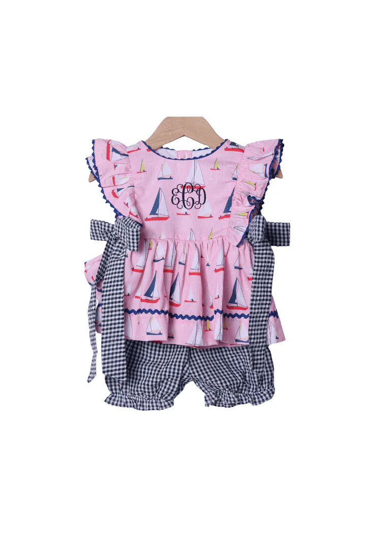 Sail Away Pink and Blue Skirted Bloomer Set