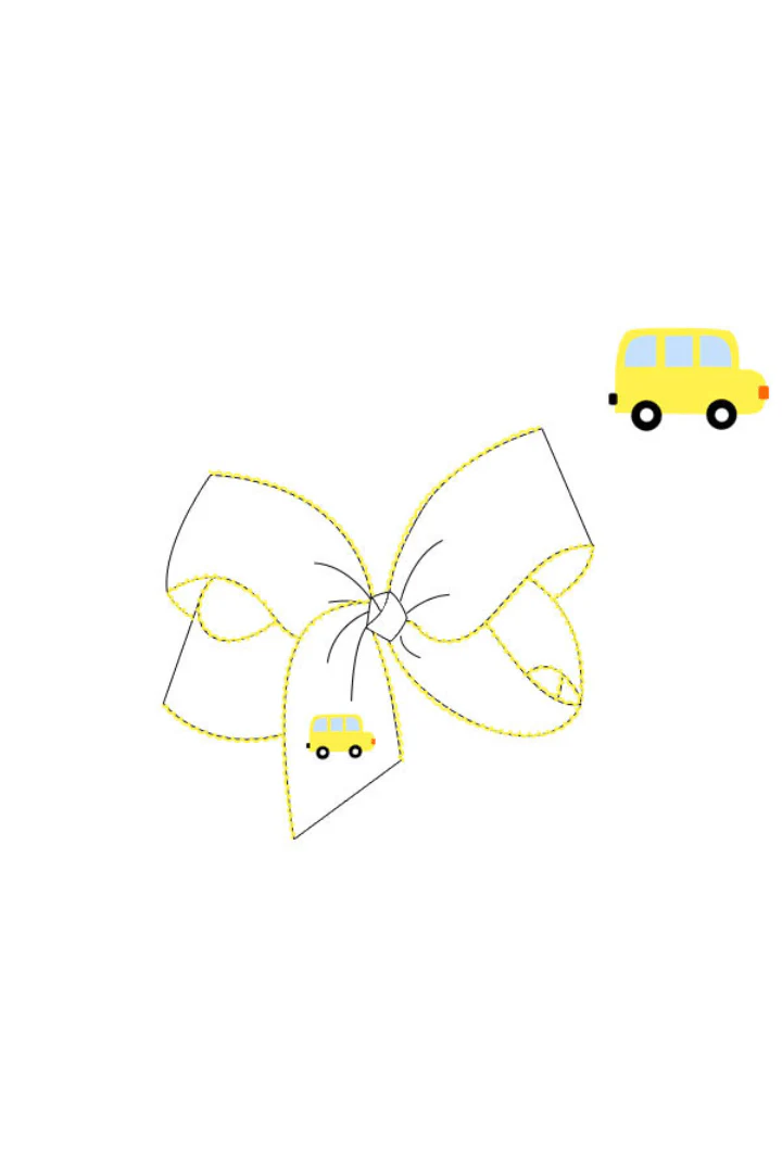 Scalloped Edge Grosgrain Bow with Embroidered Bus White/Yellow - Image 2