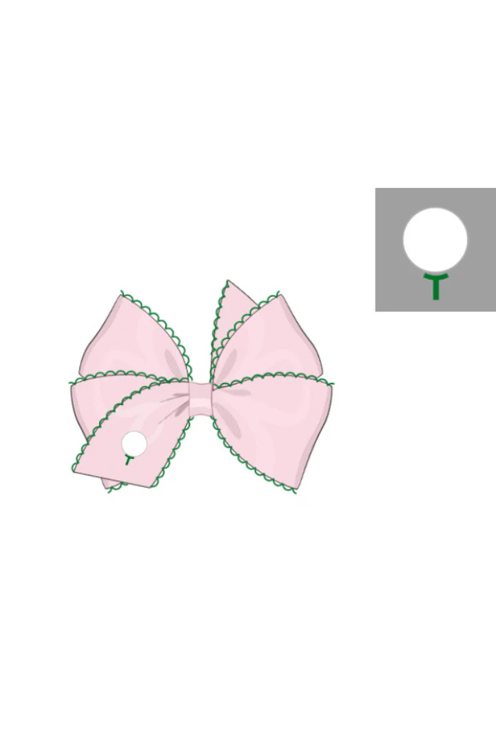 Scalloped Edge Grosgrain Bow with Embroidered Golf Ball Pink - Image 2