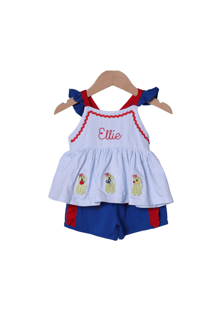 School Puppy Ruffle Short Set