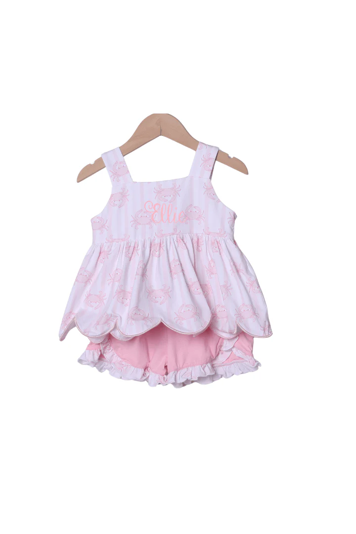 Seaside Crab Pink Ruffle Short Set
