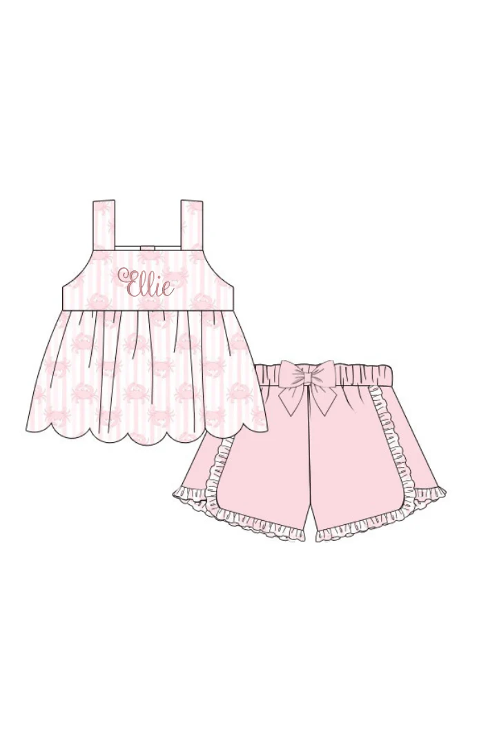 Seaside Crab Pink Ruffle Short Set - Image 3