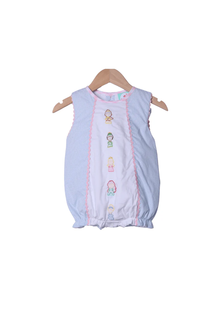 Shadow Embroidery Princess Blue Gingham Bow Bubble