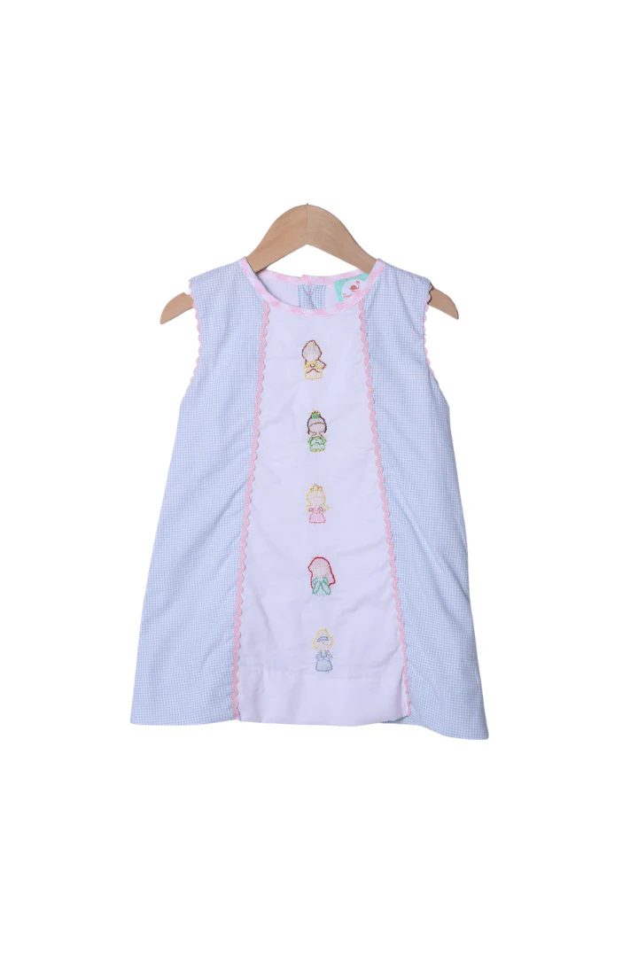 Shadow Embroidery Princess Blue Gingham Bow Dress