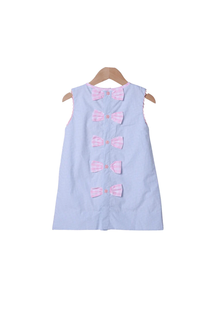Shadow Embroidery Princess Blue Gingham Bow Dress - Image 2